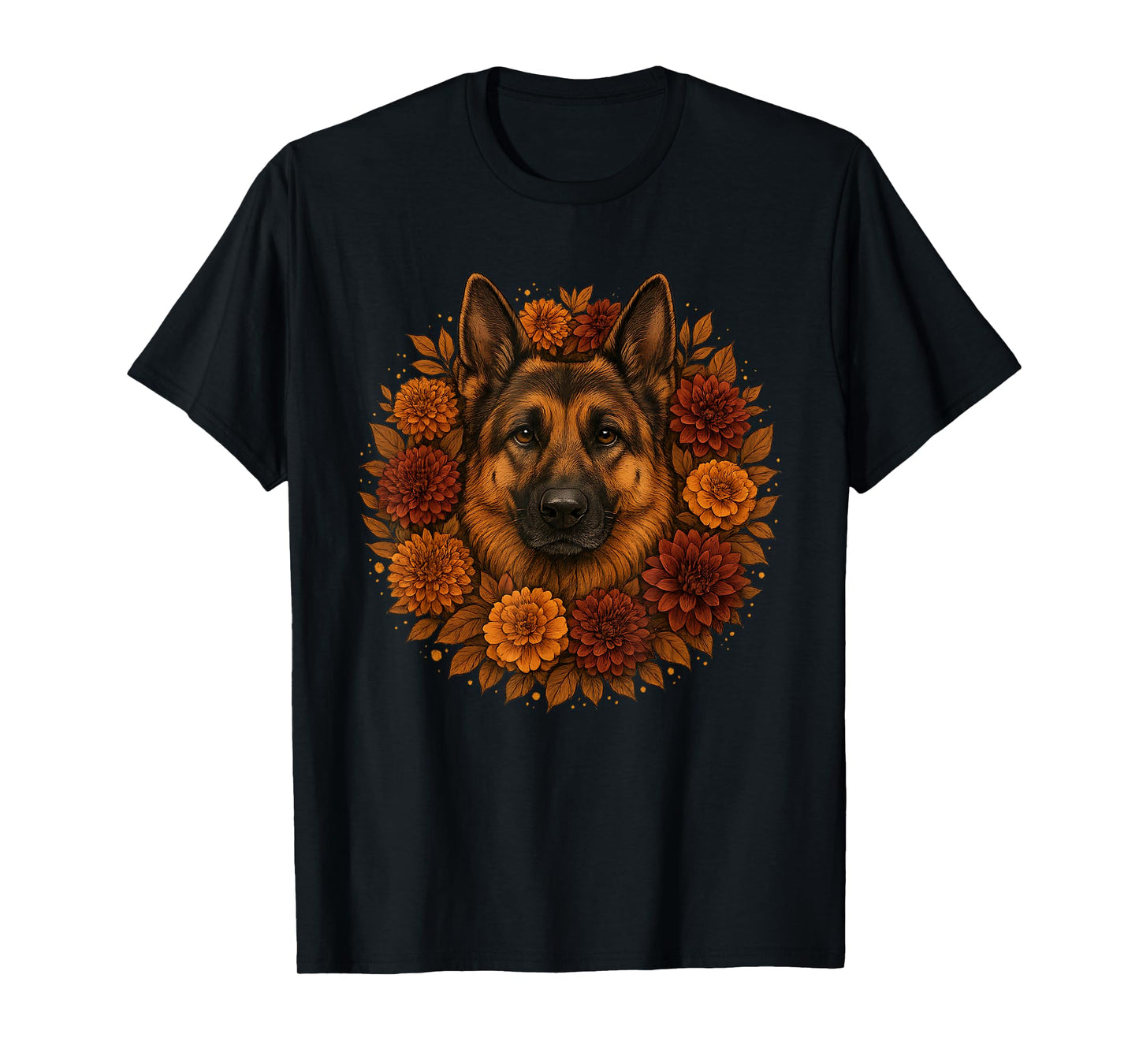 Vintage German Shepherd Autumn Floral Dog Fall Flowers T-Shirt