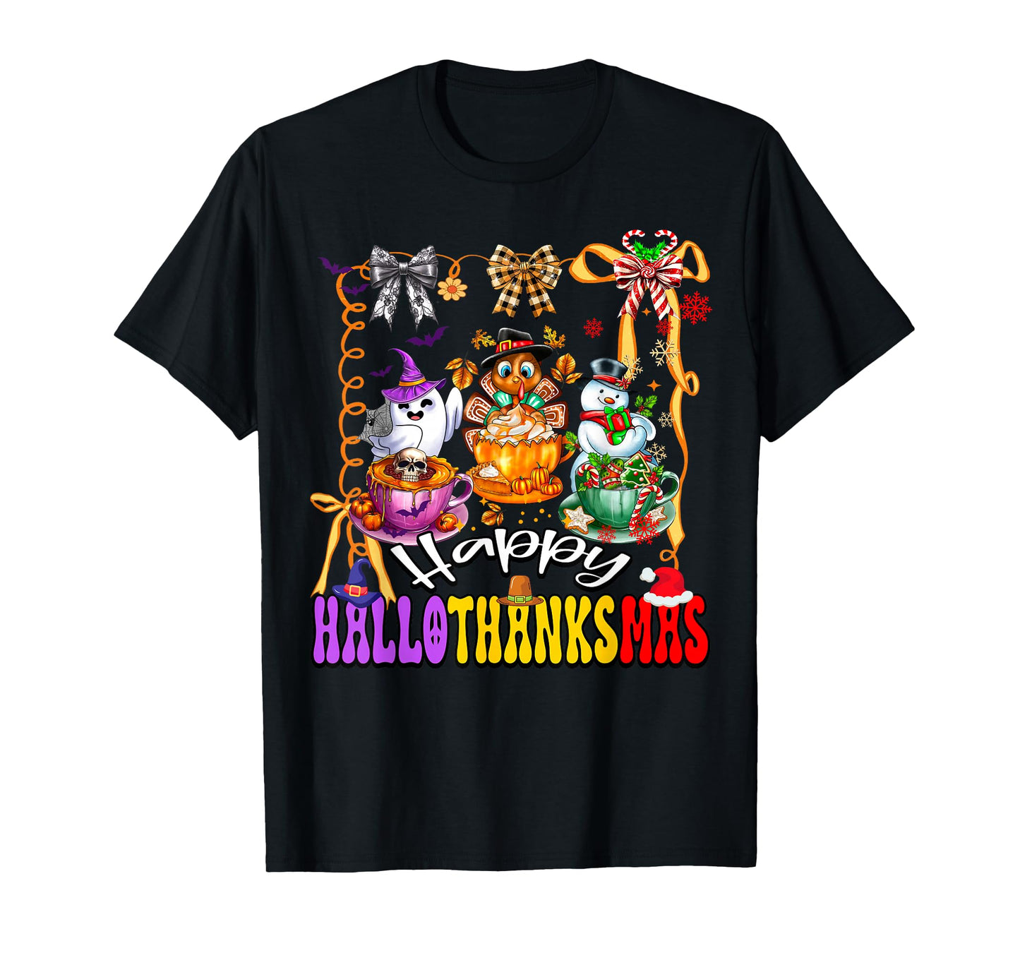 Happy Hallothanksmas Coquette Bow Coffee Latte Together Love T-Shirt