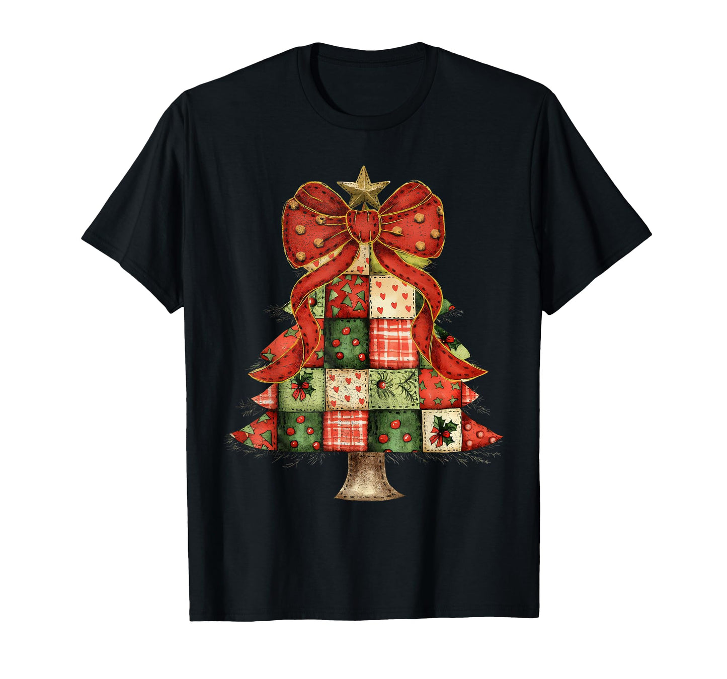 Vintage Patchwork Christmas Tree Xmas Holiday Ugly Pajamas T-Shirt