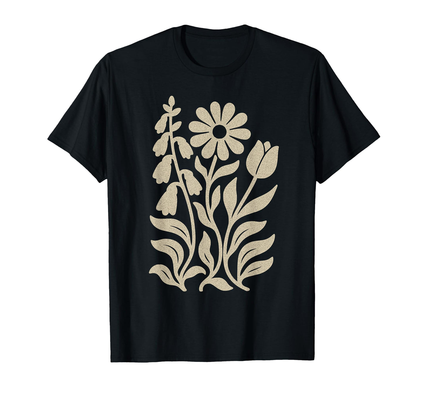 Boho Floral Foxglove Daisy Tulip Subtle Distressed Vintage T-Shirt