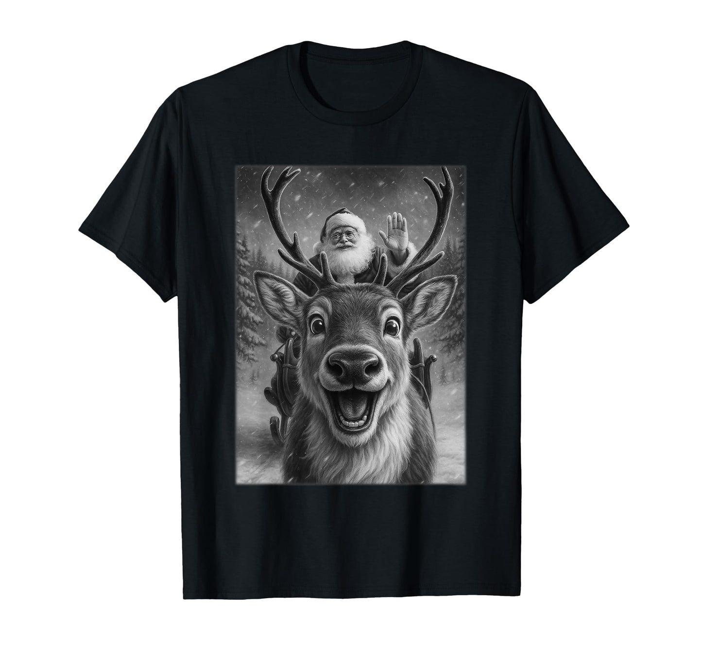 Christmas Reindeer Shirts for Women, Santa Reindeer Selfie T-Shirt