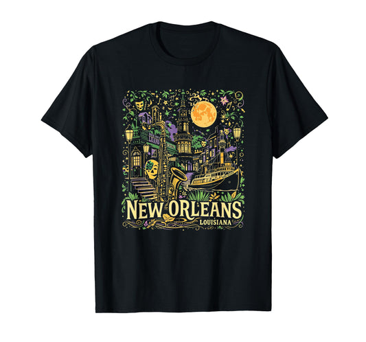Vintage New Orleans Louisiana Sunset Skyline Cityscape Retro T-Shirt