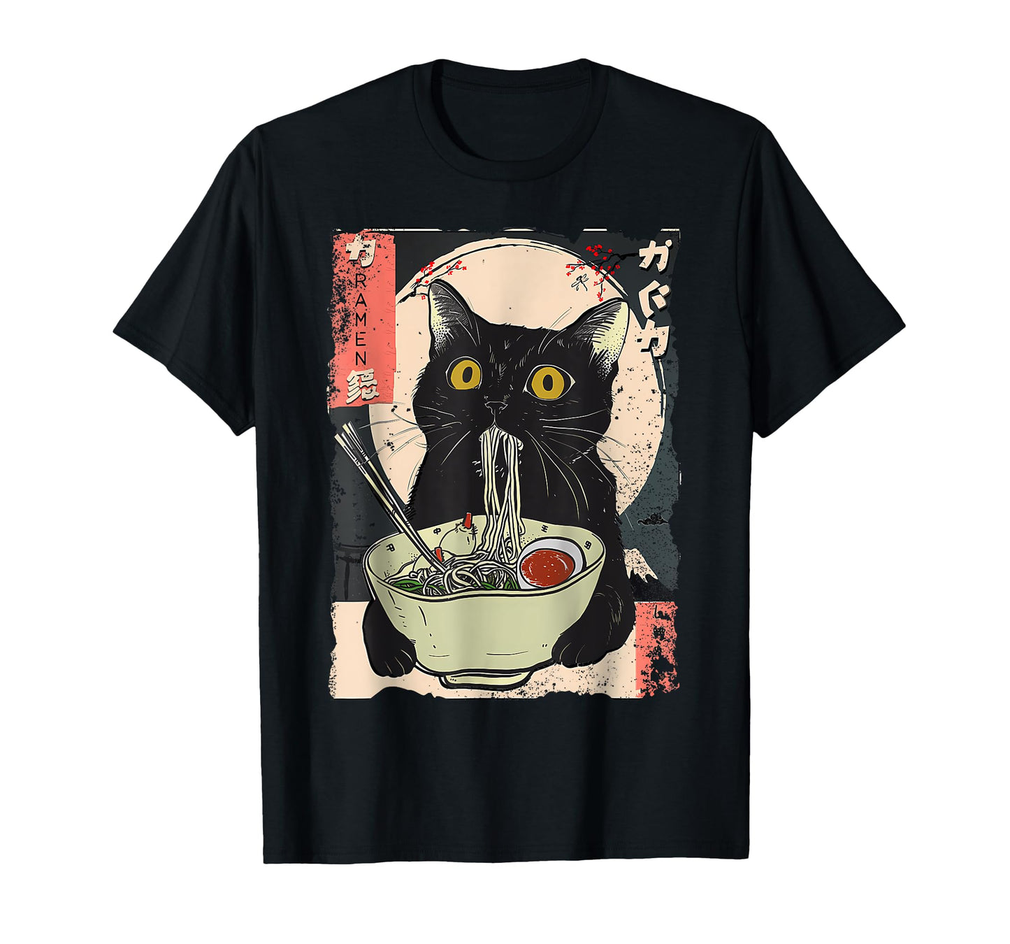 Vintage Cat Eating Ramen Funny Japanese Noodles T-Shirt