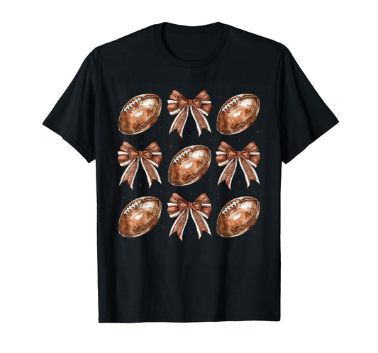 Autumn Coquette Bow Game Day American Football Player Coach T-Shirt