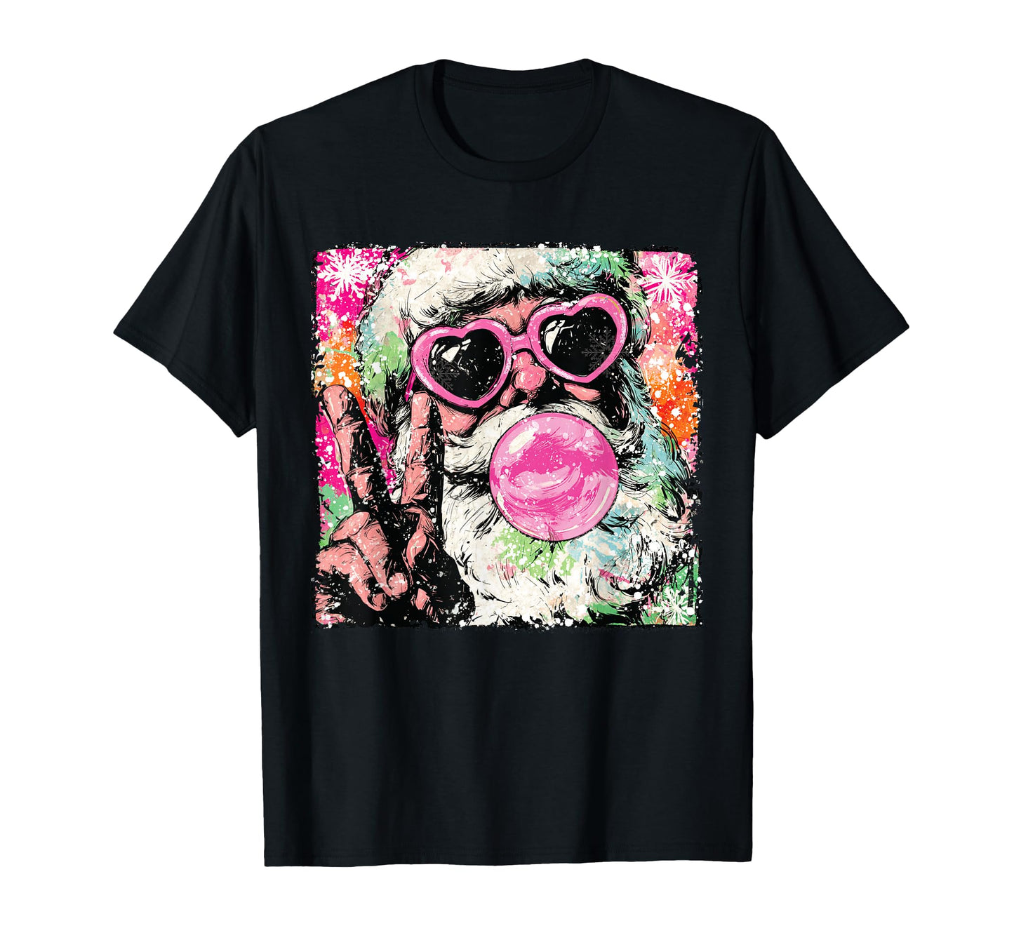 Vintage Santa Christmas Bubble Gum Pink Sunglasses T-Shirt
