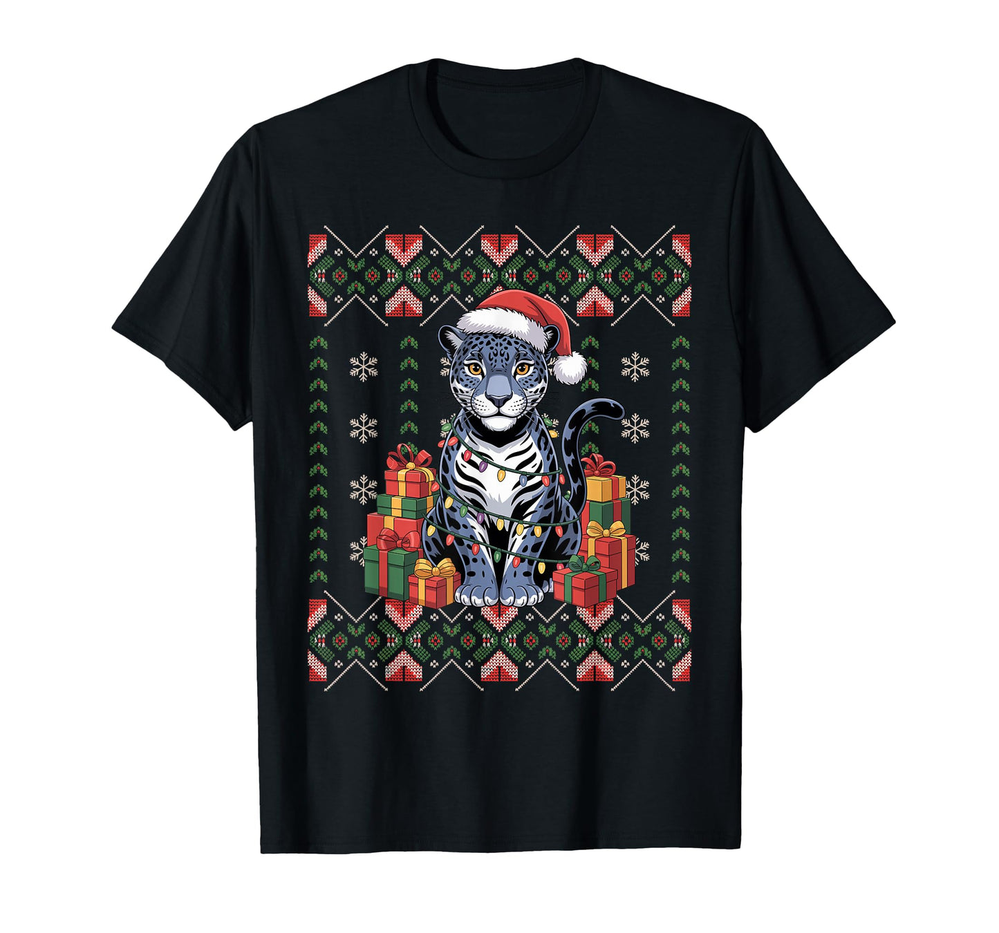 Santa Jaguar Christmas Ugly Sweater Funny Holiday Pajamas T-Shirt