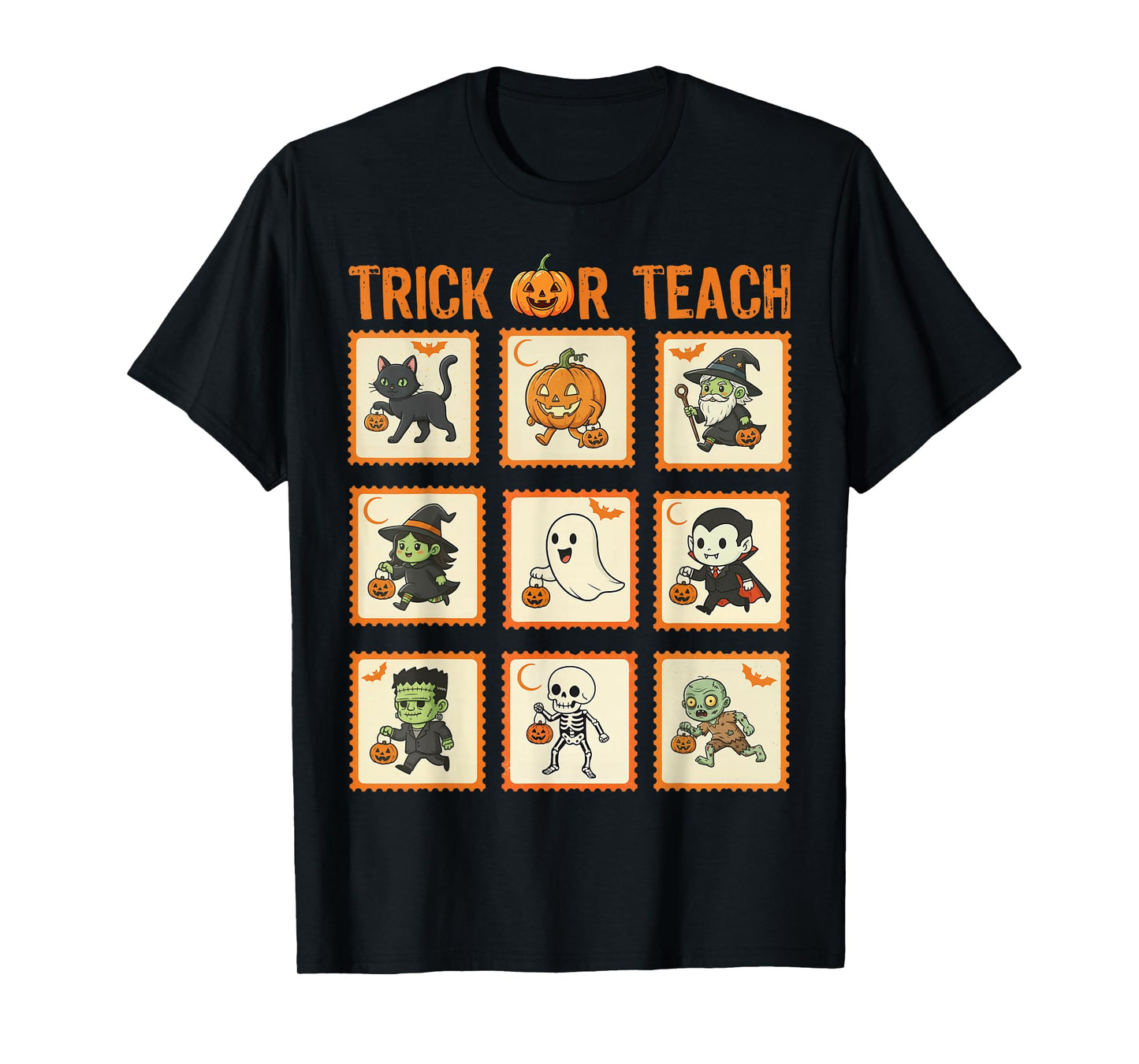Halloween Teacher Stamps Cute Costumes Trick Or Teach Kids T-Shirt