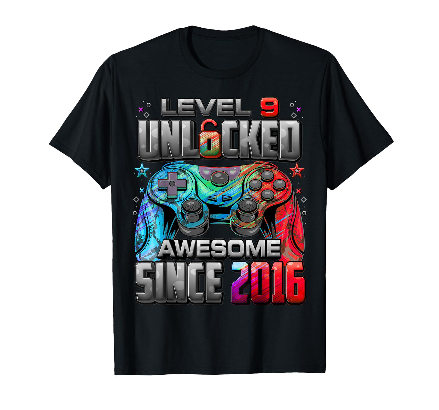 Level 9 Unlocked Awesome Since 2016 9th Birthday Gaming T-Shirt