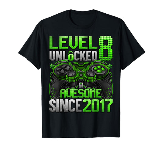 Level 8 Unlocked 8 Year Old Gifts For Boys 8th Birthday Boy T-Shirt
