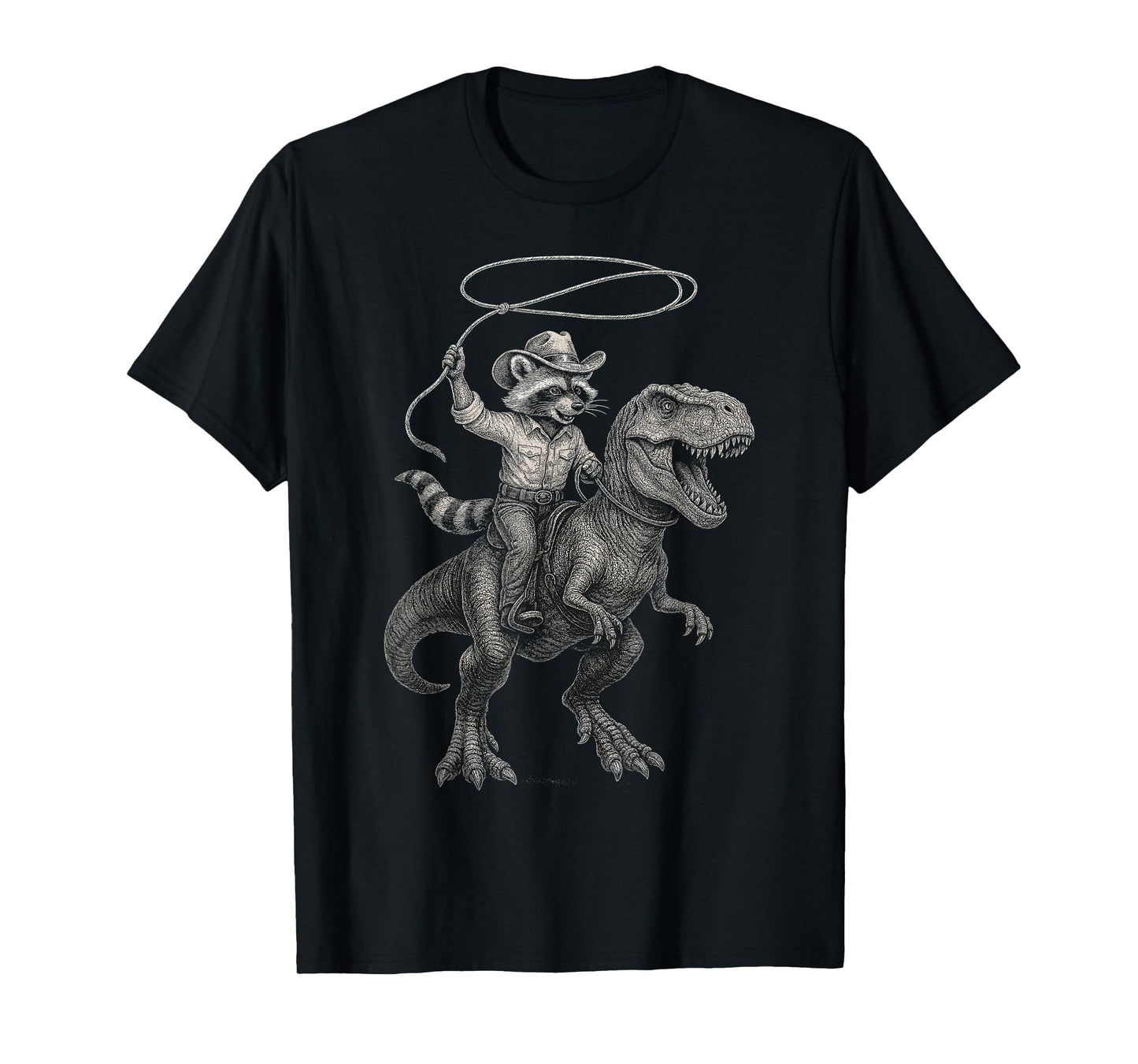 Vintage Raccoon Cowboy Western Trash Panda Riding T-rex T-Shirt