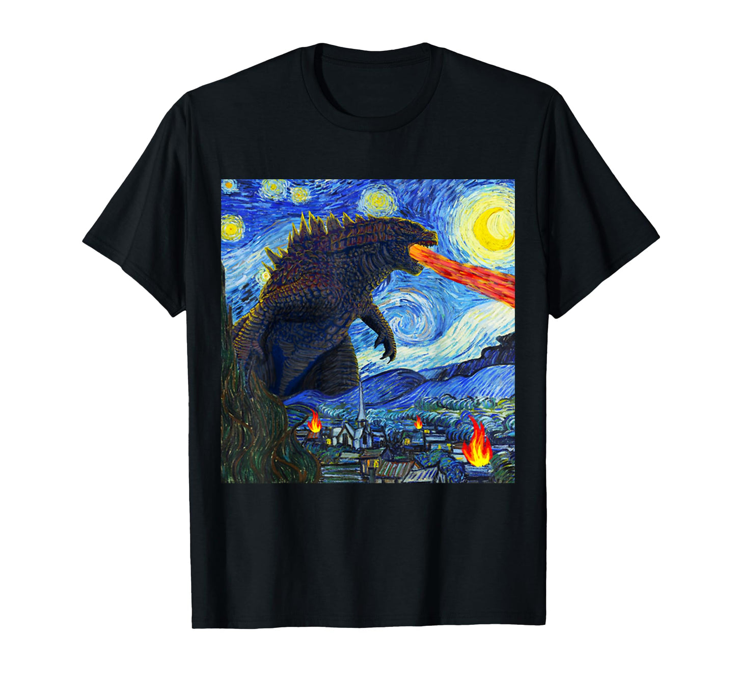 Vintage Japanese Monster Kaiju In Van Gogh Starry Night T-Shirt