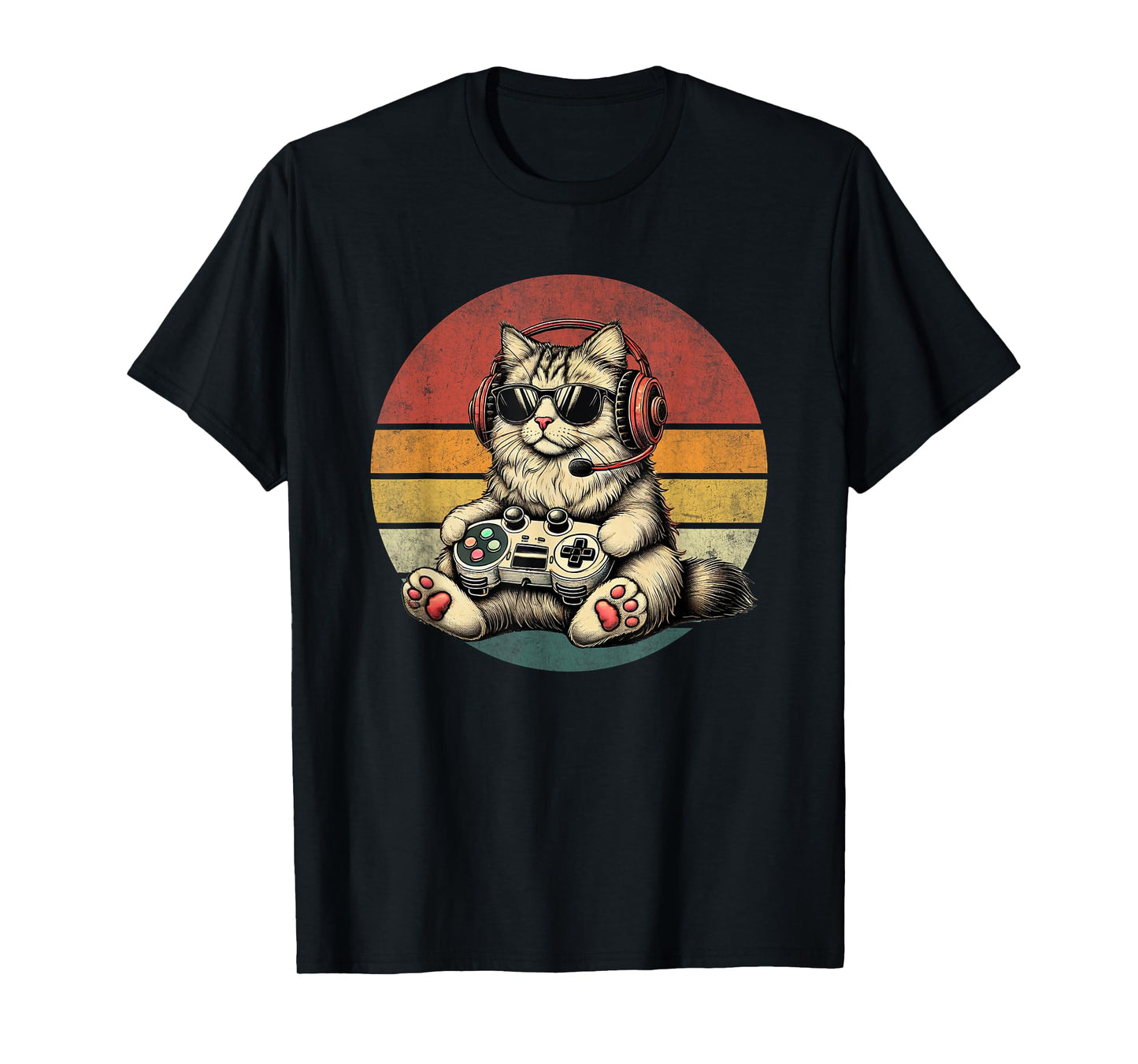 Kitten Cat Playing Video Games Vintage Funny Cat Gaming Men Women Kids T-Shirt