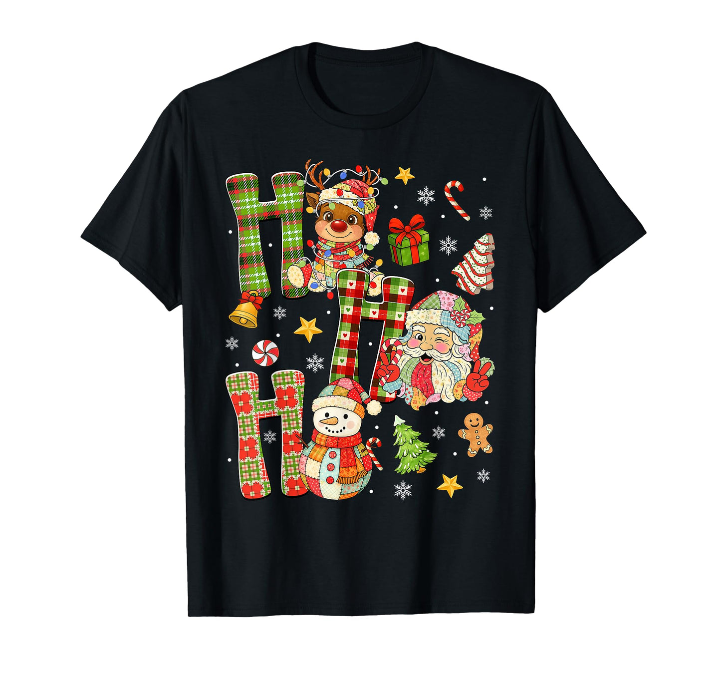 Ho Ho Ho Funny Christmas Patchwork Gingerbread Santa Kids T-Shirt