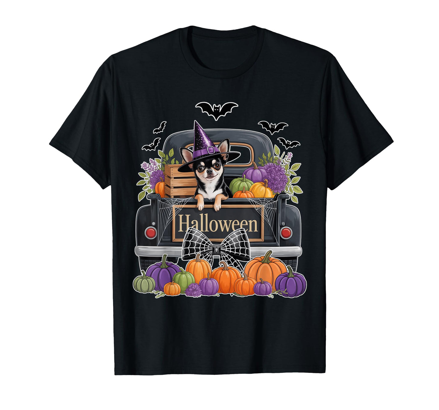 Funny Chihuahua Witch Hat Truck Pumpkin Dog Lovers Halloween T-Shirt