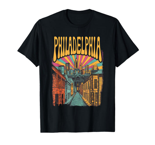 Vintage Philadelphia Pennsylvania Skyline Cityscape Retro T-Shirt