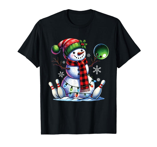 Xmas Snowman Playing Bowling ball and pins Christmas bowling T-Shirt
