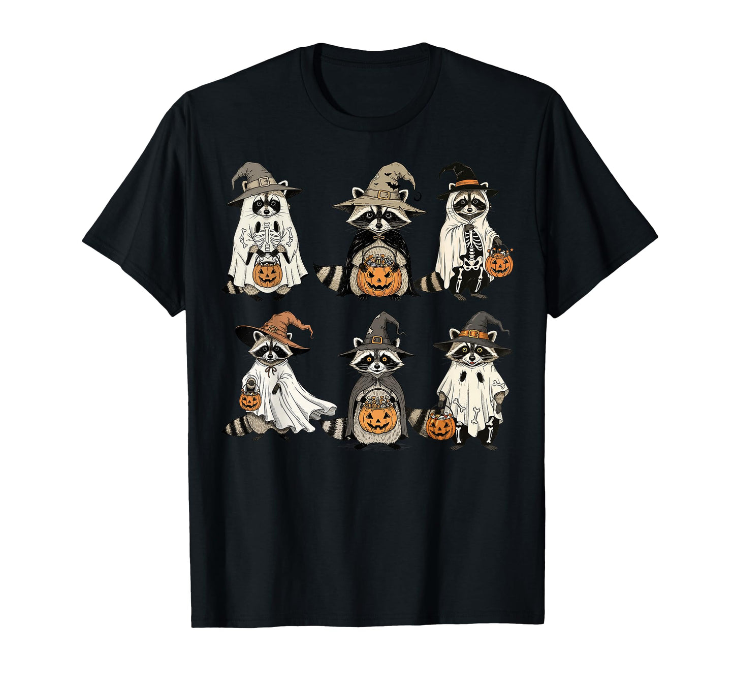 Ghost Witch Zombie Halloween Raccoon T-Shirt
