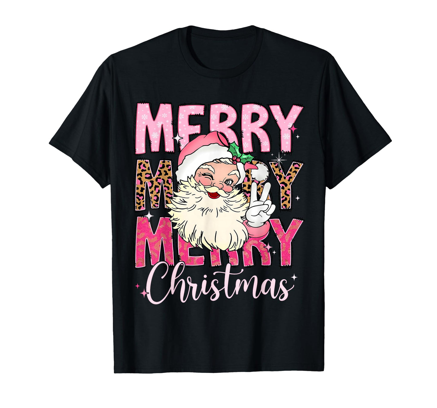 Vintage Merry Christmas Pink Santa Claus Retro Xmas Holiday T-Shirt