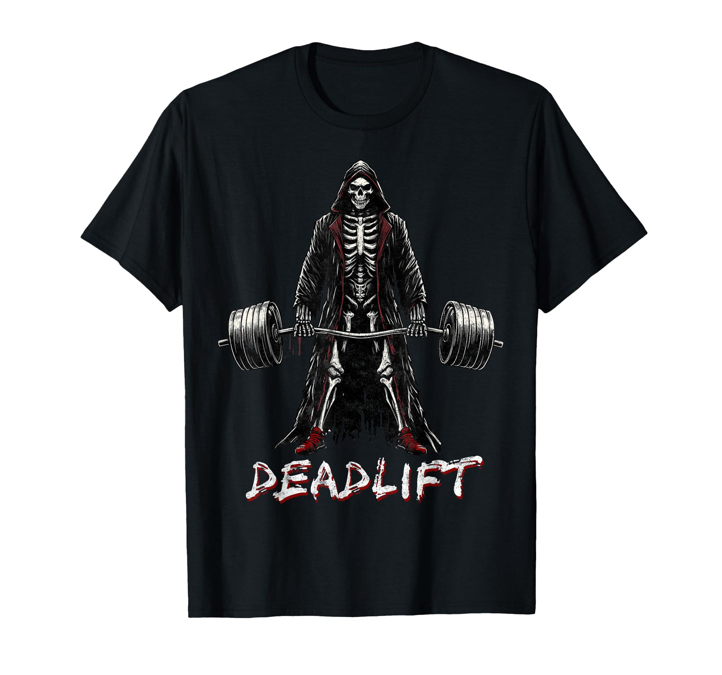 Deadlift Skeleton Halloween Gym Jokes Weightlifting Workout T-Shirt, Small, Black