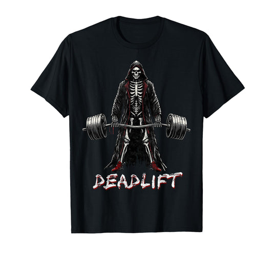 Deadlift Skeleton Halloween Gym Jokes Weightlifting Workout T-Shirt, Small, Black