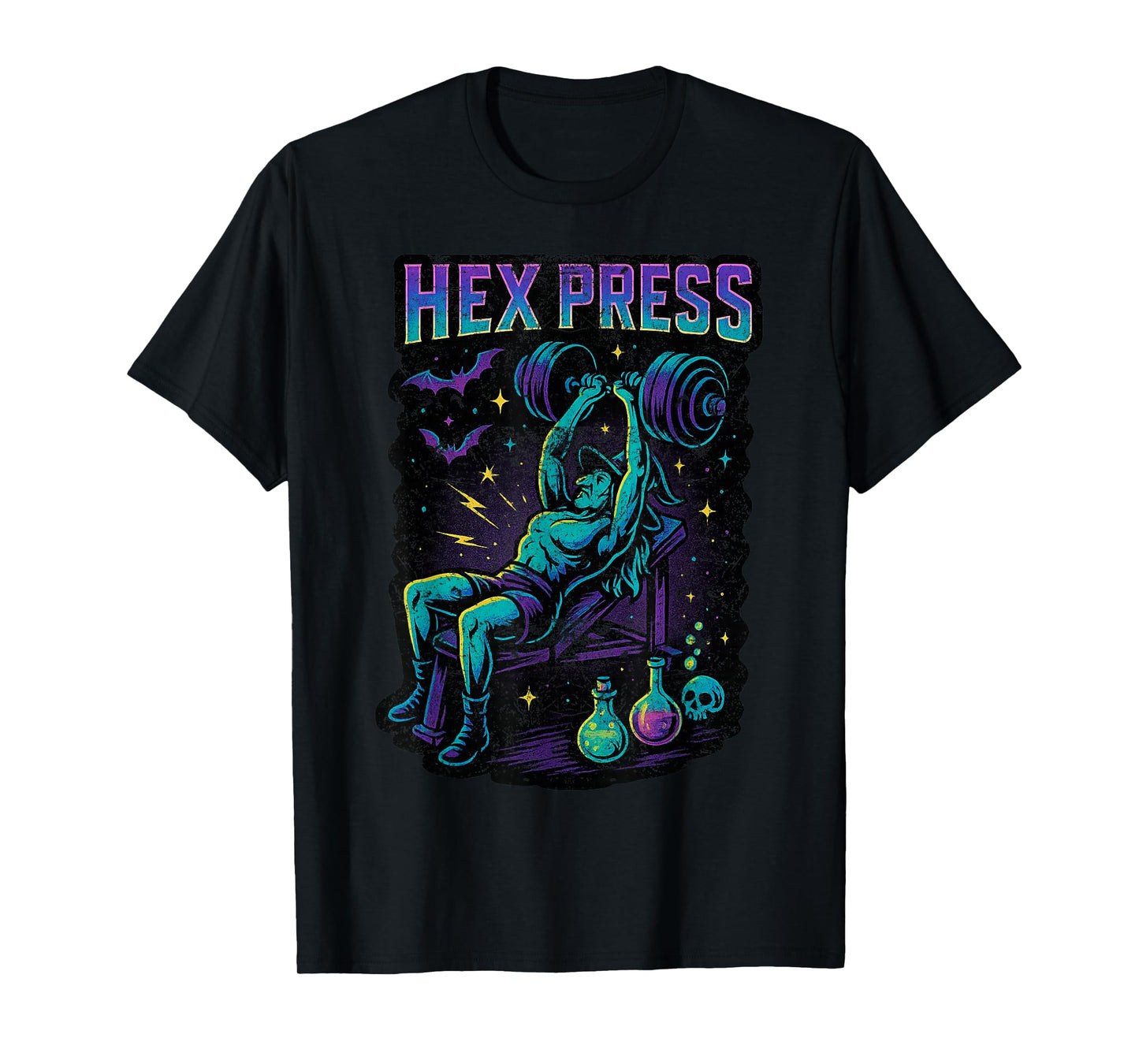 Hex Press Spooky Witch Lifting Fun Old School 90's Retro Gym T-Shirt