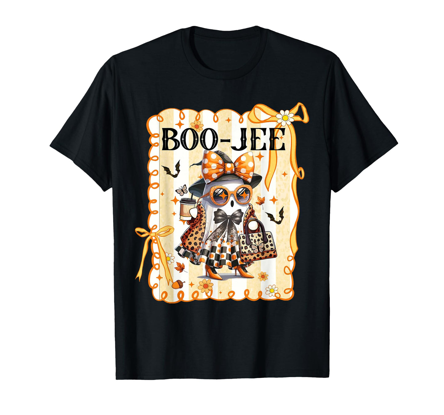 Boo-JEE Cute Ghost Boujee Boo Leopard Coquette Bow Halloween T-Shirt