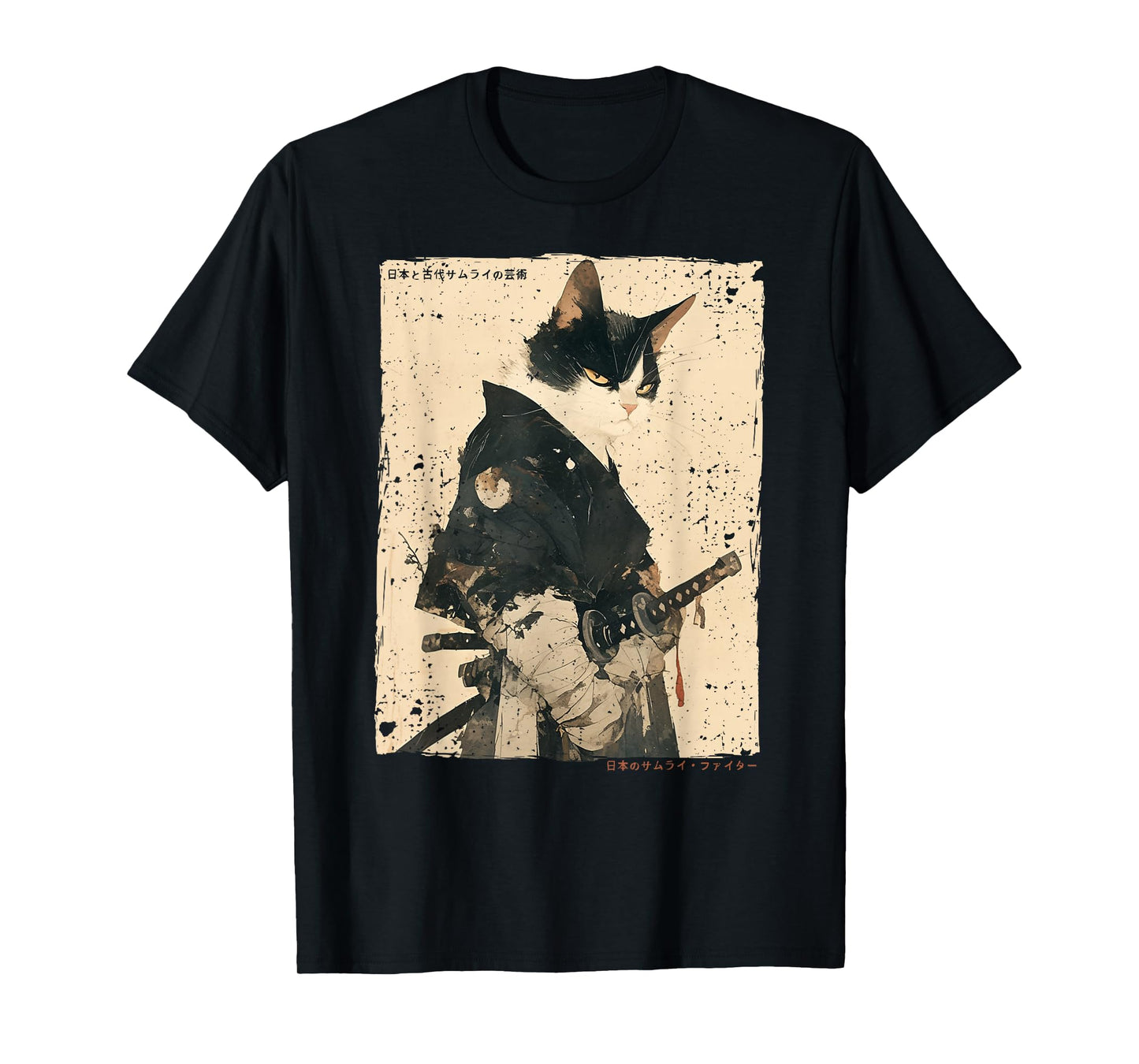 Samurai Cat Warrior Ukiyo Ink Artwork Cat Samurai T-Shirt