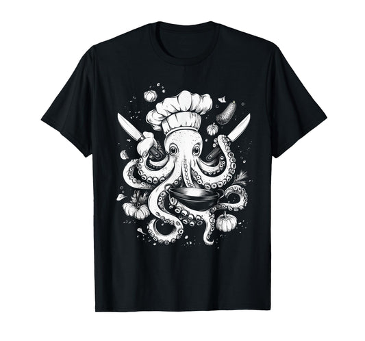 Chef Octopus Funny Cooking Kraken Sous Chef Cook T-Shirt