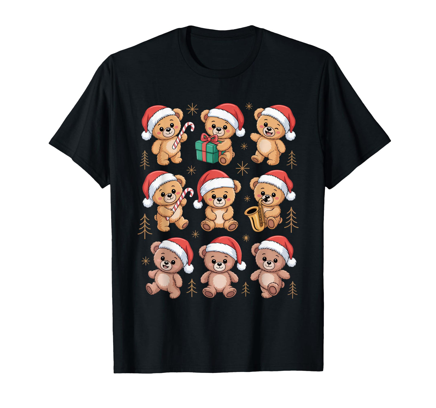 Santa Teddy Bears for Christmas Cheerful Kids Holiday Fun T-Shirt