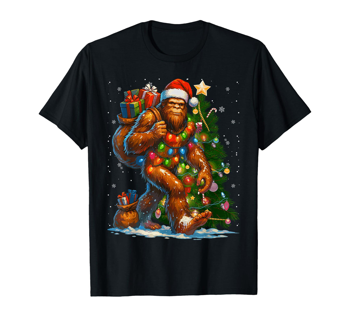 Merry Christmas Pajamas Bigfoot Christmas Tree Lights Boys T-Shirt