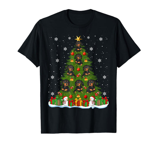 Dachshund Dog Christmas Tree Holiday Decor Funny Xmas Lights T-Shirt