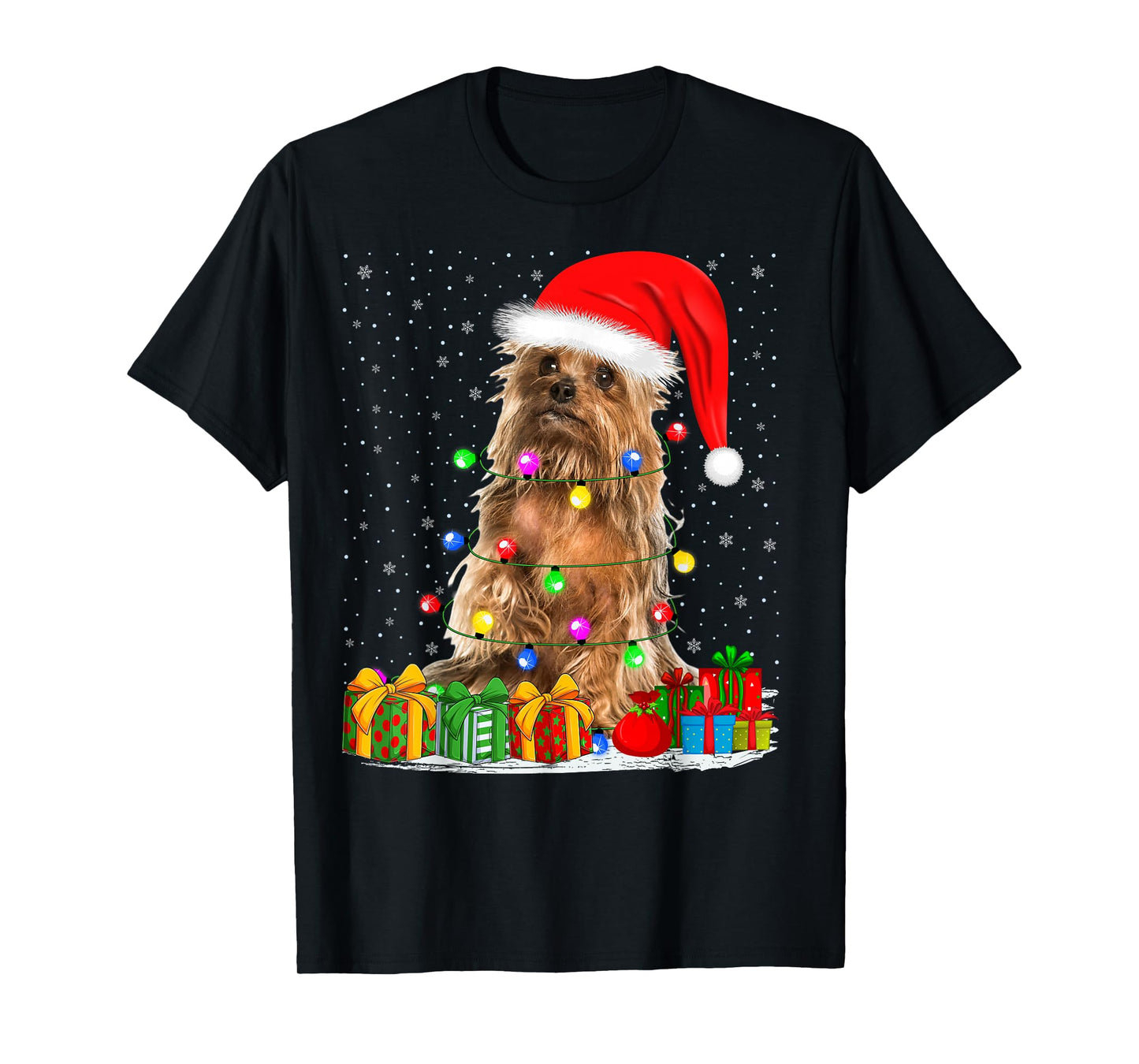 Yorkshire Terrier Dog Christmas Lights Sweater Santa Xmas T-Shirt