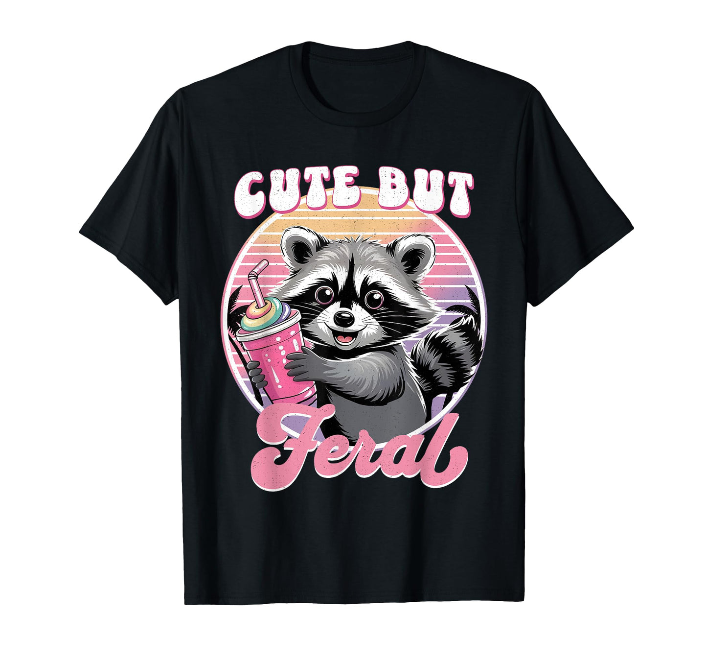 Vintage Raccoon Cute But Feral Toddler Funny Animal Kids T-Shirt