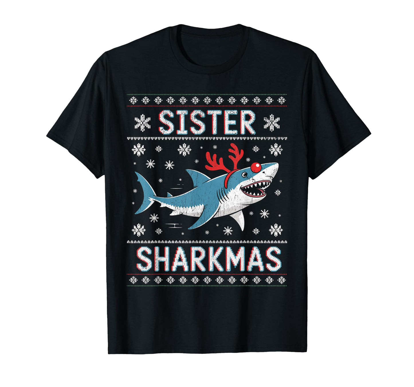 Sister Sharkmas Funny Shark Santa Hat Ugly Christmas Sweater T-Shirt