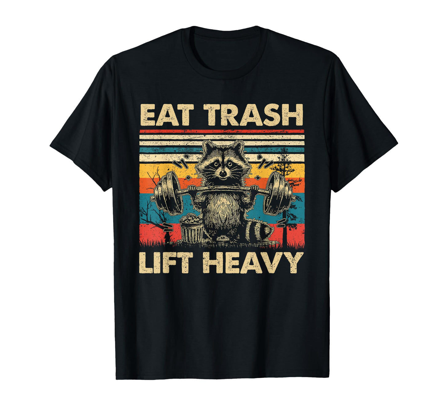Funny Raccoon Shirt Lift Heavy Eat Trash Raccoon Weightlifting Gym T-Shirt, Unisex-Adults, Black, Small, Short Sleeve, T-Shirt