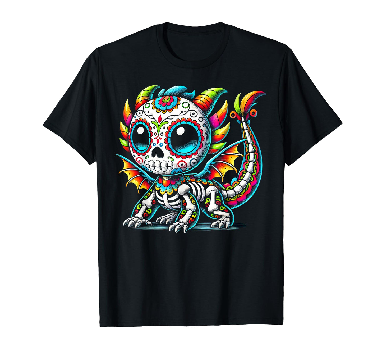 Day of the Dead Sugar Skull Dragon Skeleton Fantasy Lovers T-Shirt