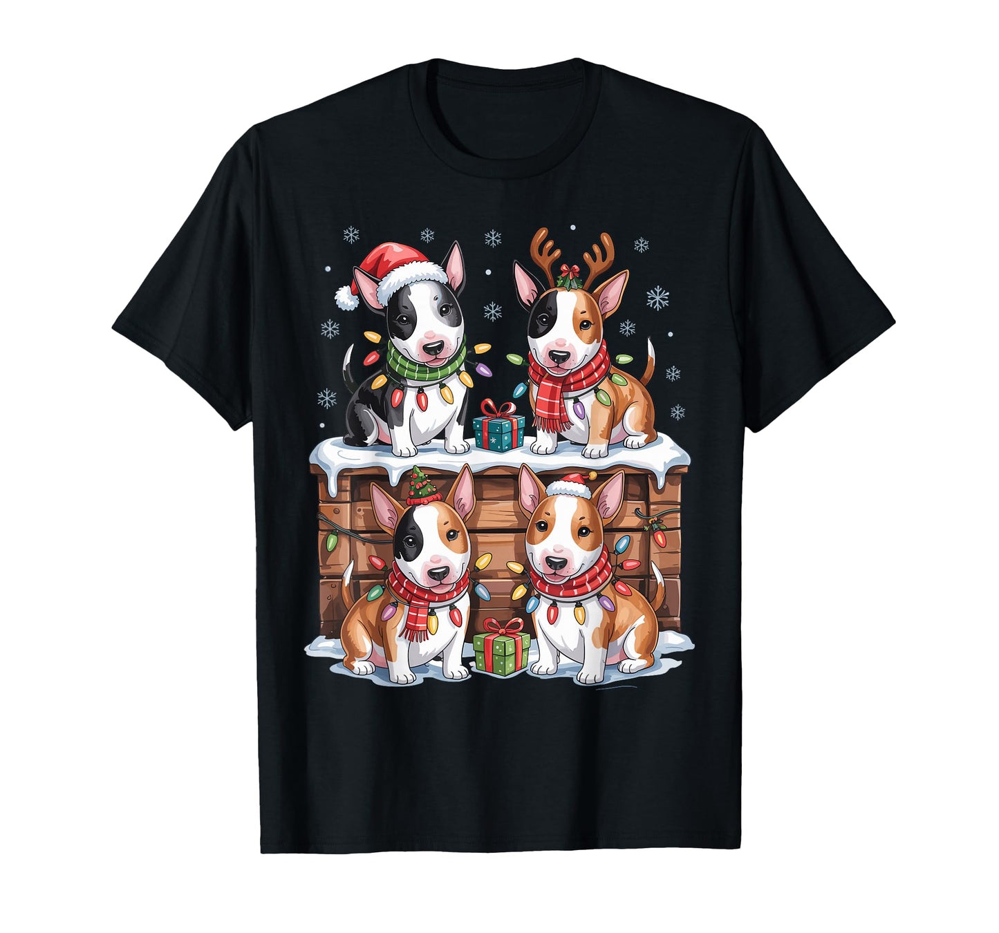 Cute Bull Terrier Christmas Puppies Dog Lovers Funny Holiday T-Shirt