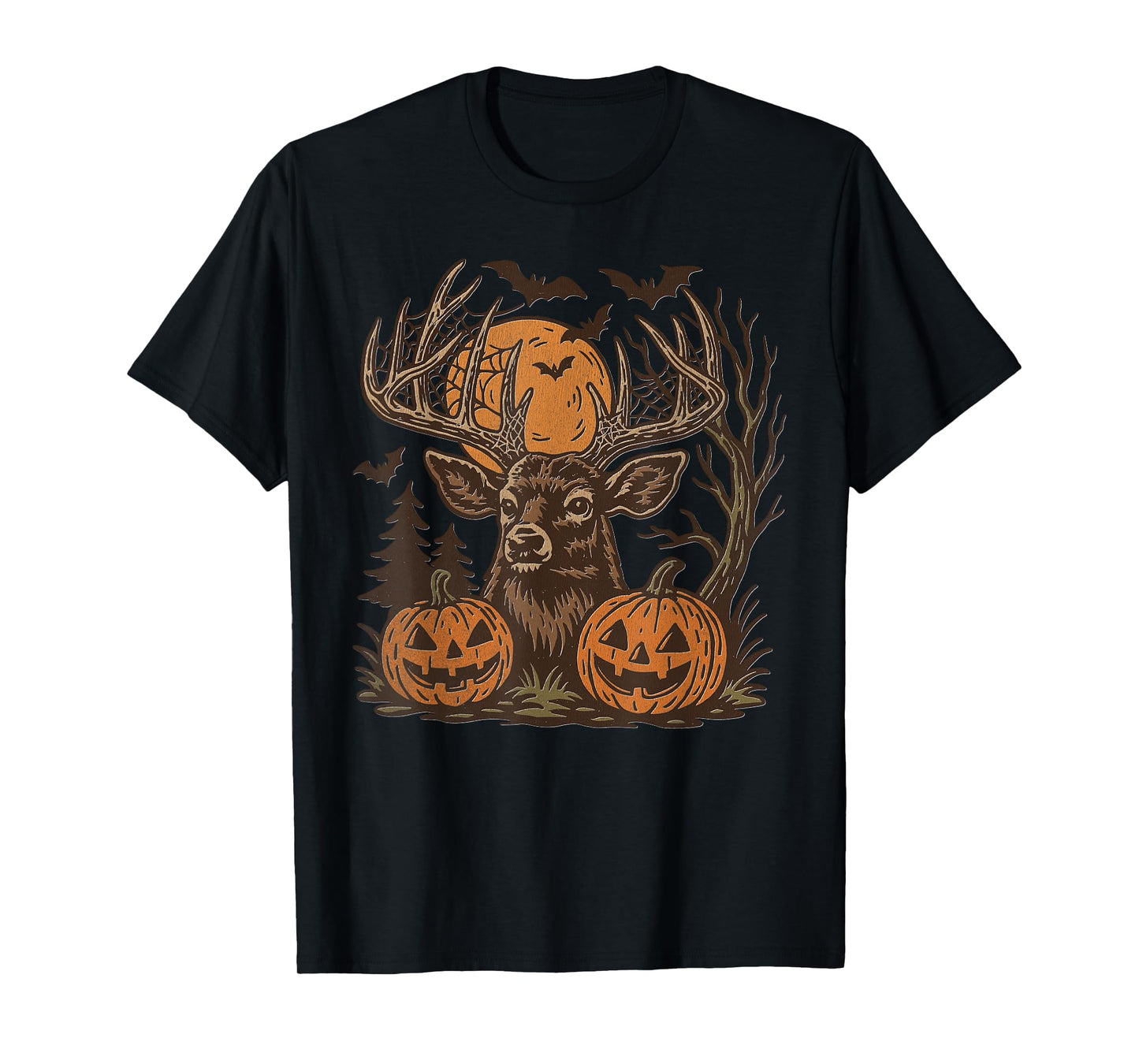 Halloween Deer Buck with Pumpkin Antlers Fall Spooky Night T-Shirt