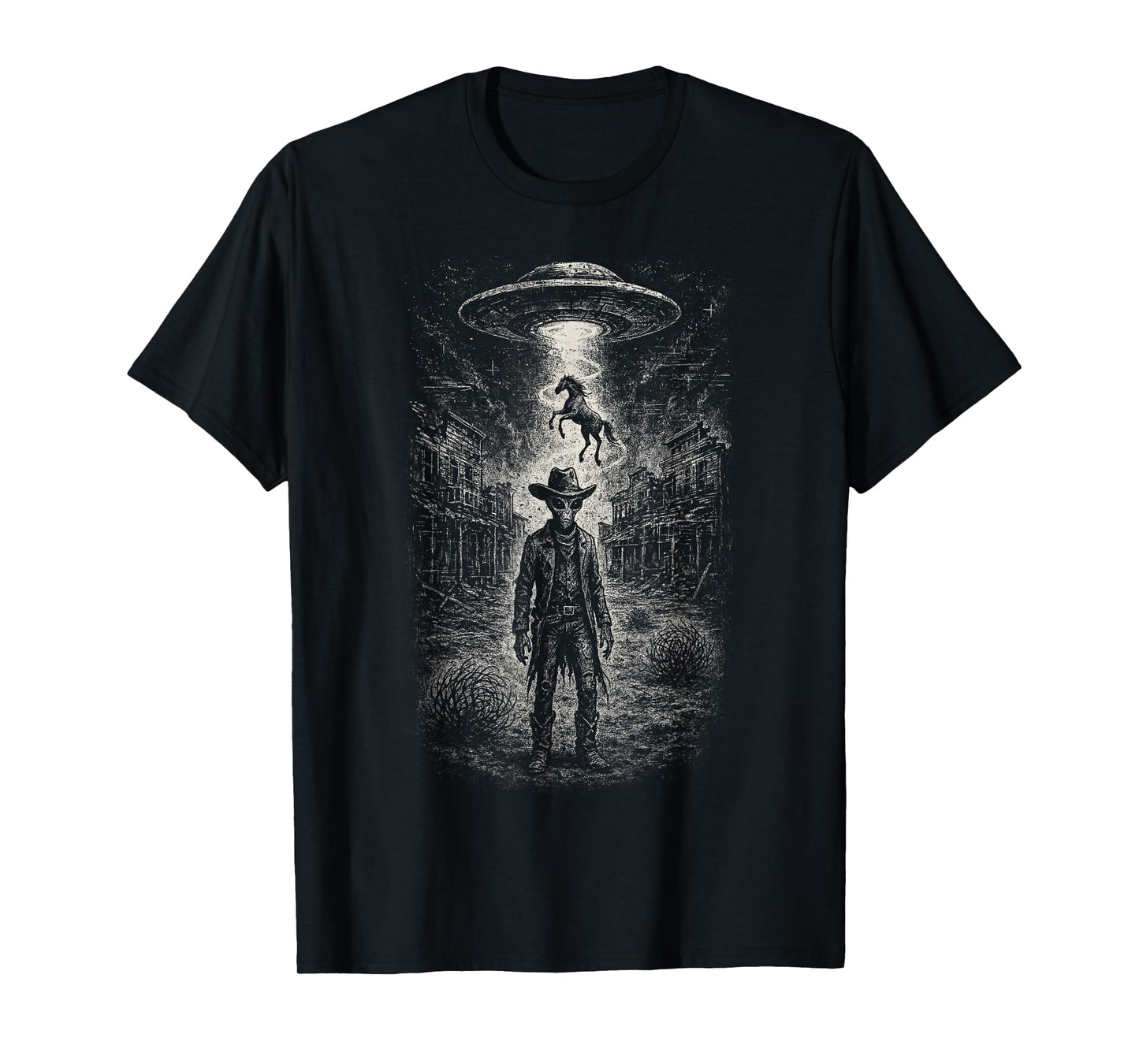 Alien Cowboy UFO Abduction Western Sci-Fi Funny Space Grunge T-Shirt