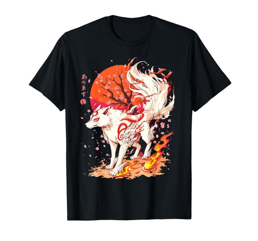 Retro Animal Basic Fox Funny Okami Retro Japanese Style T-Shirt