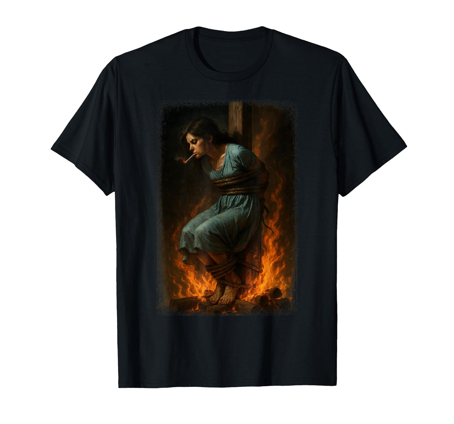Witch Lighting Cigarette with Flames Occult Unholy Funny T-Shirt