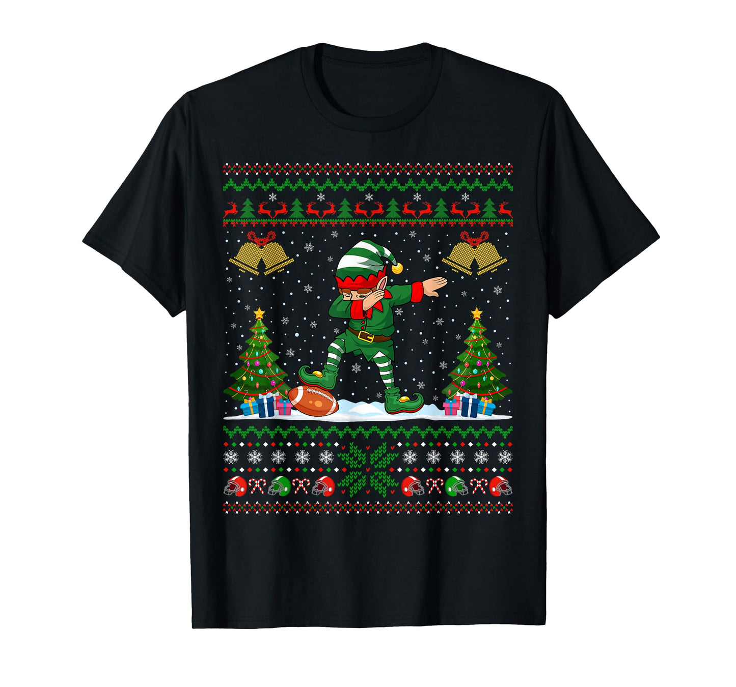 Ugly Sweater Xmas Pajamas Dabbing Elf Football Christmas T-Shirt