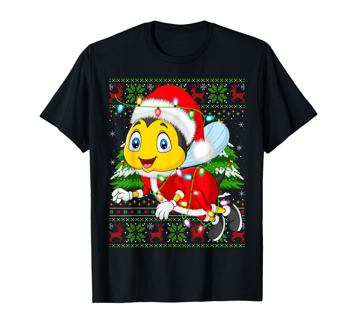 Bees Christmas Lights Santa Costume Ugly Xmas Sweaters T-Shirt