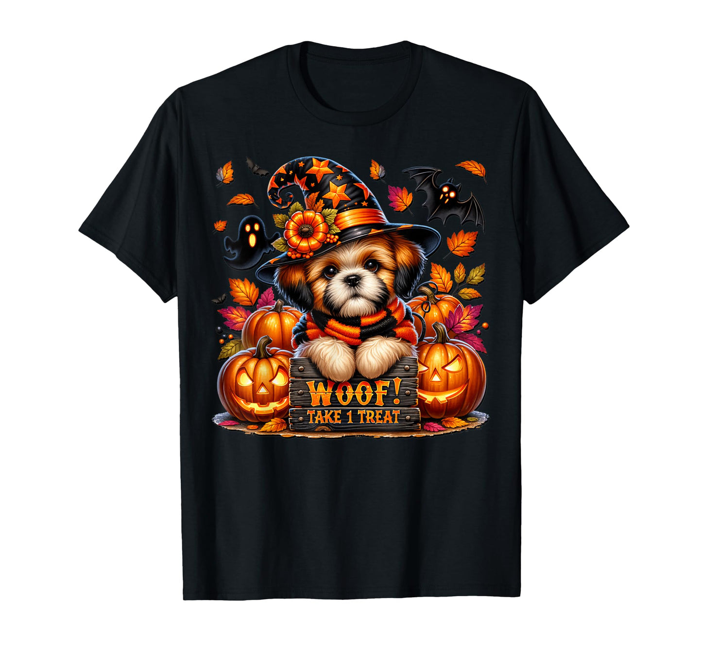 Shih Tzu Halloween Pumpkin Ghost and Bat for Shih Tzu Mom T-Shirt