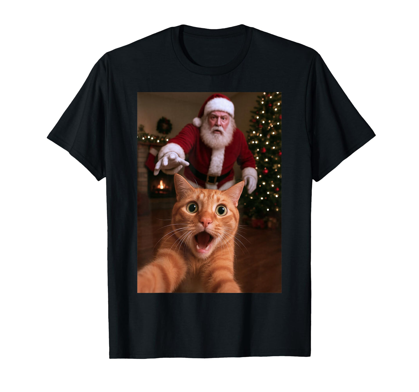 Cat Selfie Santa Claus Funny Christmas Kitty Humor T-Shirt