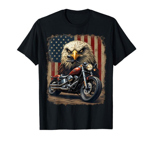 Motorcycle USA Flag Retro Biker Chopper T-Shirt