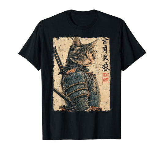 Samurai Cat Warrior Japanese Ukiyo-e Artwork Cat Samurai T-Shirt