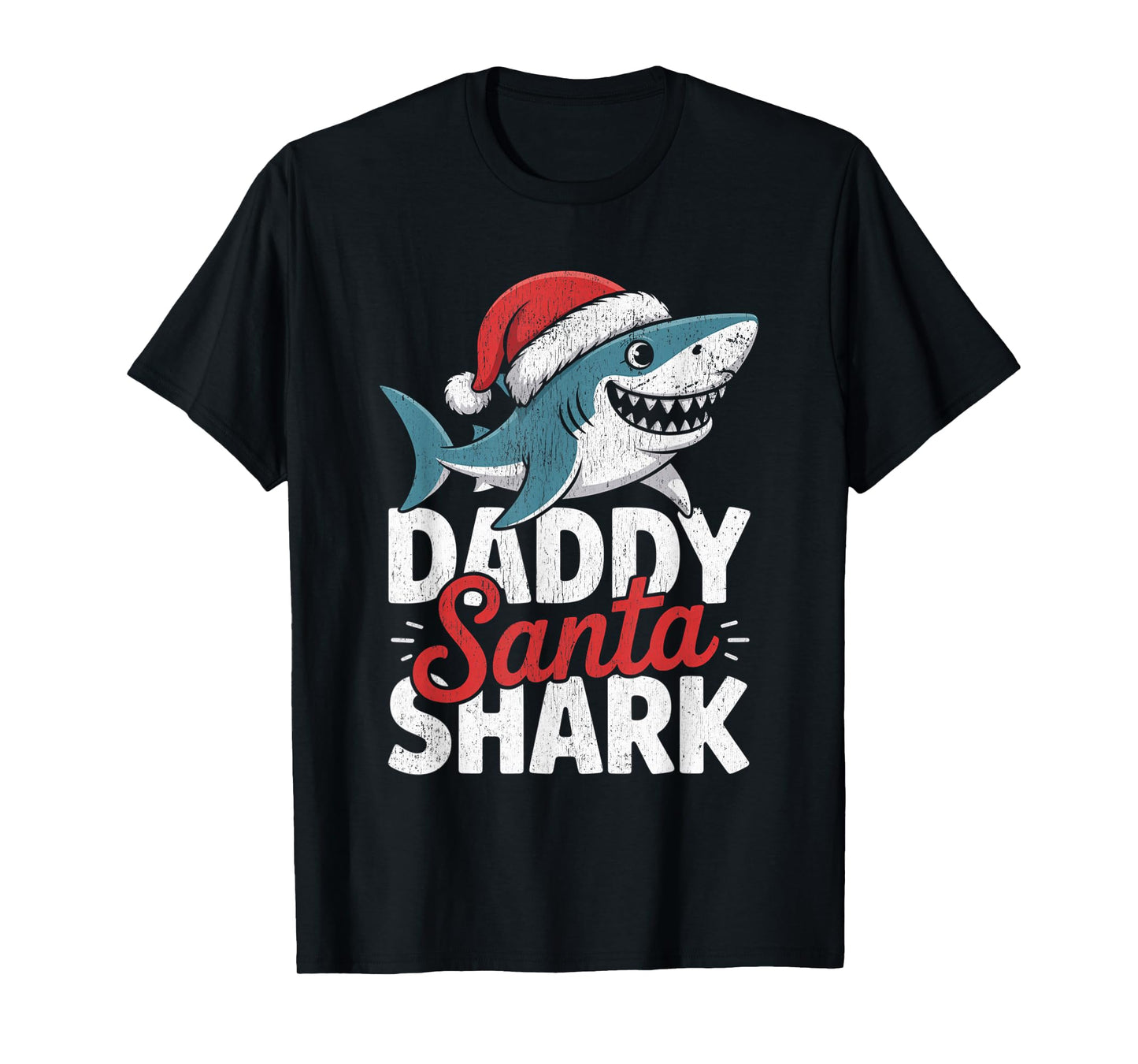 Papa Sharkmas Funny Shark Santa Hat Ugly Christmas Sweater T-Shirt