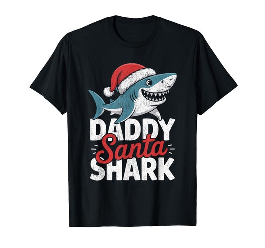 Papa Sharkmas Funny Shark Santa Hat Ugly Christmas Sweater T-Shirt