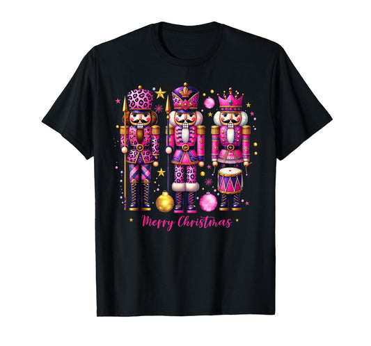 Leopard Nutcracker Pink Christmas 2024 Xmas Pajamas Matching T-Shirt